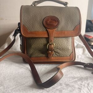 Dooney & Bourke Olive Green Leather Messenger with Brown Trim
